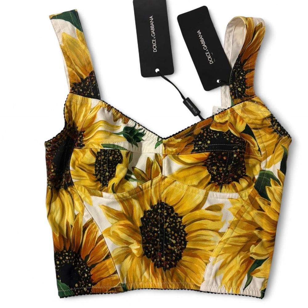 RARE Dolce & Gabbana Yellow Cady Sunflower Bustier Crop Top New with Tags